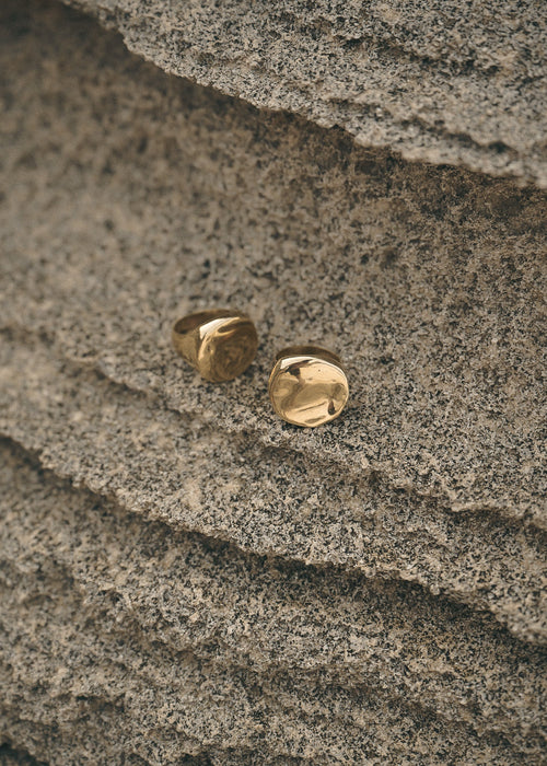 organic brass ring with 9k gold infused and textured design